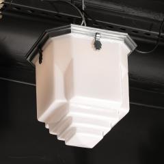 Art Deco Style Skyscraper Form Molded Milk Glass Chandelier W Aluminum Fittings - 4162159
