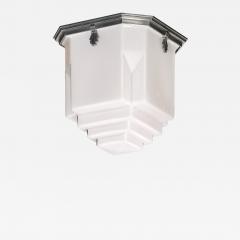 Art Deco Style Skyscraper Form Molded Milk Glass Chandelier W Aluminum Fittings - 4164730