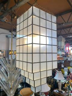 Art Deco Style Skyscraper White Milk Glass Brass Chandelier or Pendant - 3808741