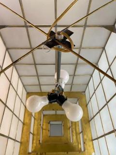 Art Deco Style Skyscraper White Milk Glass Brass Chandelier or Pendant - 3808745