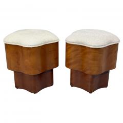 Art Deco Style Star Motif Footstools Burlwood Beige Linen 21st c  - 4498371