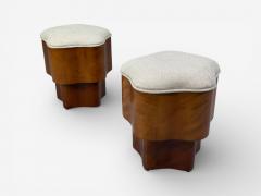 Art Deco Style Star Motif Footstools Burlwood Beige Linen 21st c  - 4498372