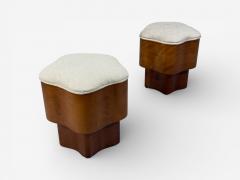 Art Deco Style Star Motif Footstools Burlwood Beige Linen 21st c  - 4498375