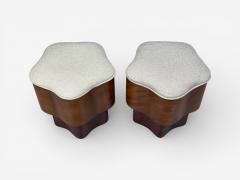 Art Deco Style Star Motif Footstools Burlwood Beige Linen 21st c  - 4498379