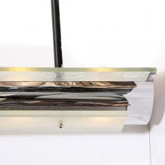Art Deco Style Streamlined Machine Age Two Tier Mottled Glass Chrome Pendant - 3645203