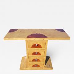 Art Deco Style Three Drawer Maple Burl Console Table - 2625923