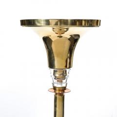 Art Deco Style Torchiere In Polished Brass W Copper Lucite Stacked Fittings - 3998247