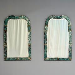 Art Deco Style Venetian Wall Mirrors Green Antiqued Beveled Glass 21st C  - 3948866