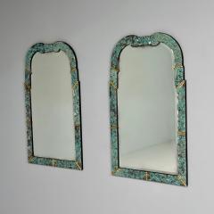 Art Deco Style Venetian Wall Mirrors Green Antiqued Beveled Glass 21st C  - 3948867