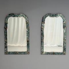 Art Deco Style Venetian Wall Mirrors Green Antiqued Beveled Glass 21st C  - 3948868