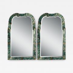 Art Deco Style Venetian Wall Mirrors Green Antiqued Beveled Glass 21st C  - 3952341