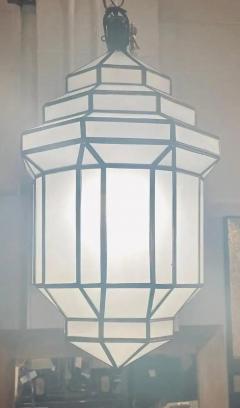 Art Deco Style White Milk Glass Handmade Chandelier Pendant or Lantern - 3386401