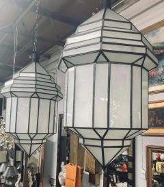 Art Deco Style White Milk Glass Handmade Chandelier Pendant or Lantern - 3428276