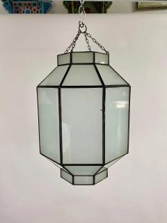 Art Deco Style White Milk Glass Octagon Shaped Chandelier Pendant or Lantern - 3072581