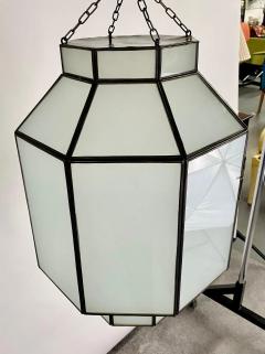 Art Deco Style White Milk Glass Octagon Shaped Chandelier Pendant or Lantern - 3072585