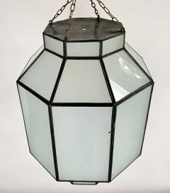 Art Deco Style White Milk Glass Octagon Shaped Chandelier Pendant or Lantern - 3072586