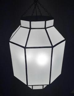 Art Deco Style White Milk Glass Octagon Shaped Chandelier Pendant or Lantern - 3072587