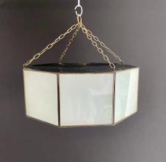 Art Deco Style White Milk Glass Octagon Shaped Pendant or Flush Mount a Pair - 3072617