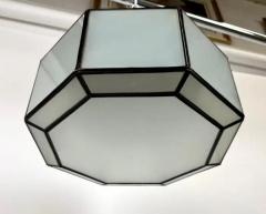 Art Deco Style White Milk Glass and Bronze Octagon Shape Pendant or Flush Mount - 4115335