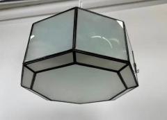 Art Deco Style White Milk Glass and Bronze Octagon Shape Pendant or Flush Mount - 4115336