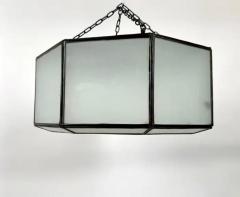 Art Deco Style White Milk Glass and Bronze Octagon Shape Pendant or Flush Mount - 4115338