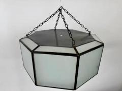 Art Deco Style White Milk Glass and Bronze Octagon Shape Pendant or Flush Mount - 4115339