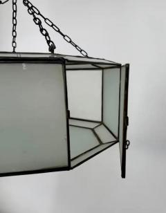 Art Deco Style White Milk Glass and Bronze Octagon Shape Pendant or Flush Mount - 4115340
