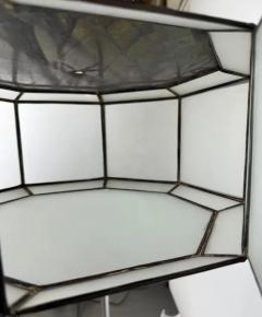 Art Deco Style White Milk Glass and Bronze Octagon Shape Pendant or Flush Mount - 4115341