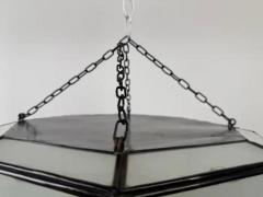 Art Deco Style White Milk Glass and Bronze Octagon Shape Pendant or Flush Mount - 4115342