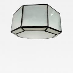 Art Deco Style White Milk Glass and Bronze Octagon Shape Pendant or Flush Mount - 4116645