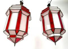 Art Deco Style White Milk and Red Glass Pendant Lantern or Chandelier a Pair - 4114832