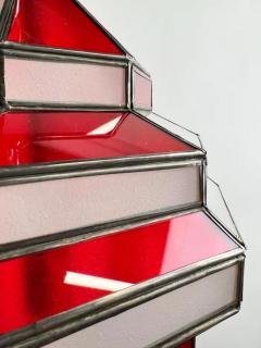 Art Deco Style White Milk and Red Glass Pendant Lantern or Chandelier a Pair - 4114837