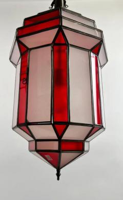 Art Deco Style White Milk and Red Glass Pendant Lantern or Chandelier a Pair - 4114839