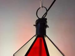 Art Deco Style White Milk and Red Glass Pendant Lantern or Chandelier a Pair - 4114842