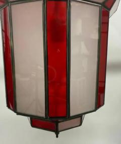 Art Deco Style White Milk and Red Glass Pendant Lantern or Chandelier a Pair - 4114843