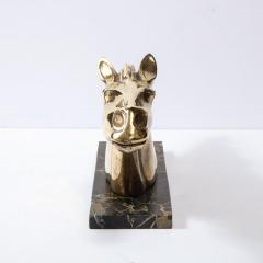 Art Deco Stylized Stallion Sculpture in Brass on Black Portoro Marble Base - 4653612