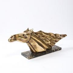 Art Deco Stylized Stallion Sculpture in Brass on Black Portoro Marble Base - 4653613