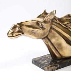 Art Deco Stylized Stallion Sculpture in Brass on Black Portoro Marble Base - 4653614