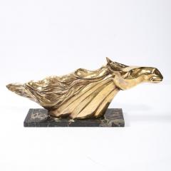 Art Deco Stylized Stallion Sculpture in Brass on Black Portoro Marble Base - 4653615