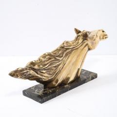 Art Deco Stylized Stallion Sculpture in Brass on Black Portoro Marble Base - 4653617