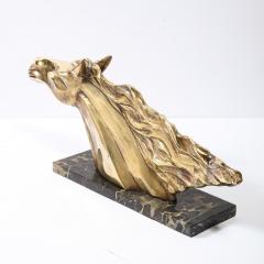 Art Deco Stylized Stallion Sculpture in Brass on Black Portoro Marble Base - 4653621