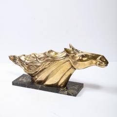 Art Deco Stylized Stallion Sculpture in Brass on Black Portoro Marble Base - 4653622