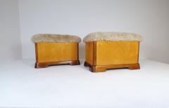 Art Deco Swedish Stools in Lacquered Birch and Mahogany and Sheepskin Seat 1940s - 2491939