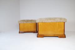 Art Deco Swedish Stools in Lacquered Birch and Mahogany and Sheepskin Seat 1940s - 2491941