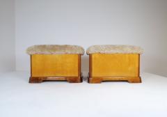 Art Deco Swedish Stools in Lacquered Birch and Mahogany and Sheepskin Seat 1940s - 2491944