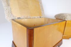 Art Deco Swedish Stools in Lacquered Birch and Mahogany and Sheepskin Seat 1940s - 2491947