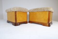 Art Deco Swedish Stools in Lacquered Birch and Mahogany and Sheepskin Seat 1940s - 2491950