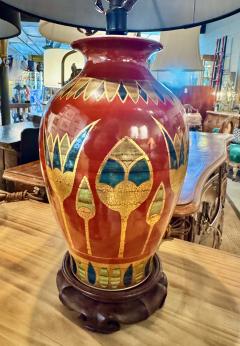Art Deco Table Lamps with Egyptian Motifs Hand Painted Porcelain - 4704137