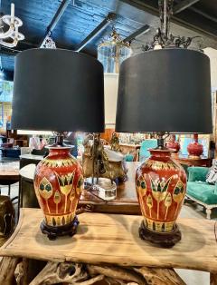 Art Deco Table Lamps with Egyptian Motifs Hand Painted Porcelain - 4704141