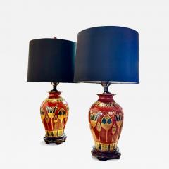 Art Deco Table Lamps with Egyptian Motifs Hand Painted Porcelain - 4704291